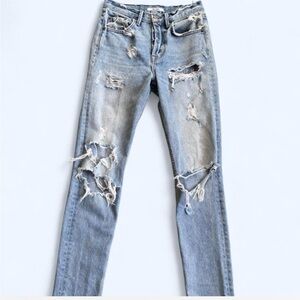 GRLFRND Vintage Blue Ripped Straight Jeans